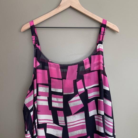 Nic + Zoe Block Party Dress Maxi Midi Pink Black Grey Geometric Print Flowy 2X - Picture 15 of 16